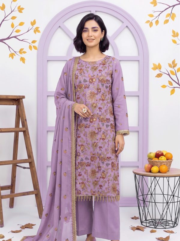 3PC Party Wear Shafoon Fully Embroidered Stitched Suit | Bin Nisar Pakistani Clothing