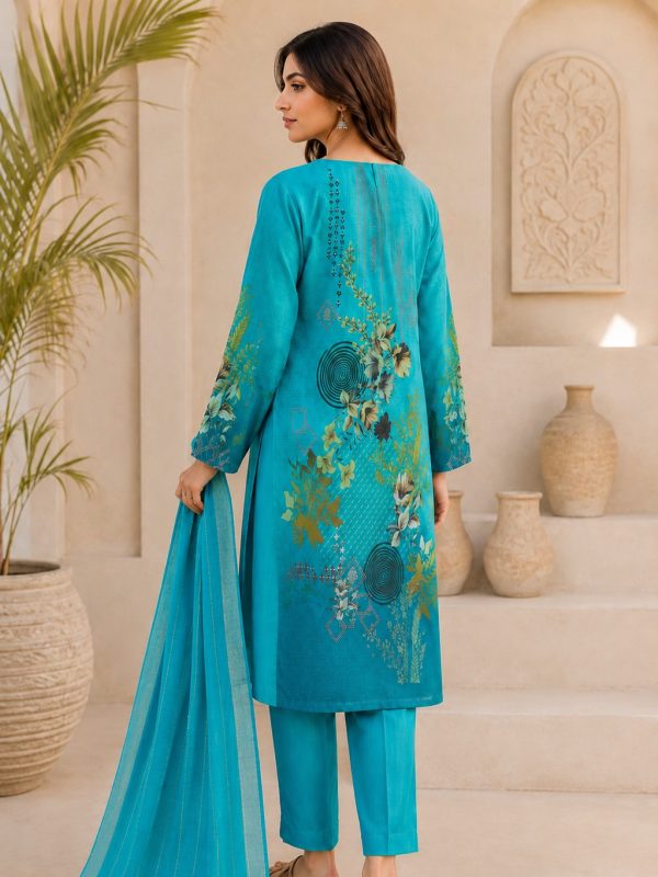 3PC Digital Fully EMB Paper Print Lawn | Unstitched Collection | View | Bin Nisar Pakistani Clothing
