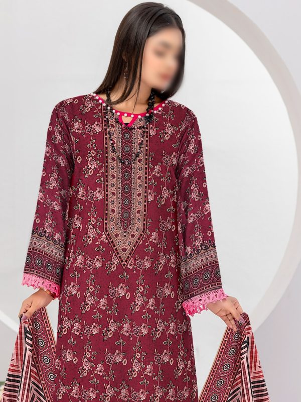 3PC Crystal Print Slub Lawn With Voil Dupatta | Summer Collection | View | Bin Nisar Pakistani Clothing