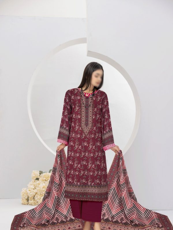 3PC Crystal Print Slub Lawn With Voil Dupatta | Summer Collection | Bin Nisar Pakistani Clothing