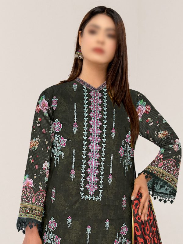 3PC Crystal Embroidered Slub Lawn With Voil Dupatta | Summer Collection | View | Bin Nisar Pakistani Clothing