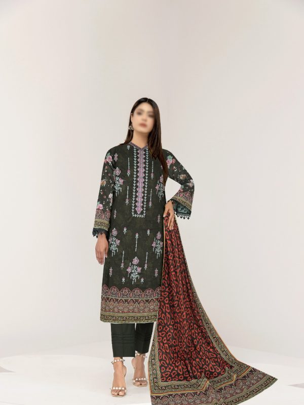 3PC Crystal Embroidered Slub Lawn With Voil Dupatta | Bin Nisar Pakistani Clothing
