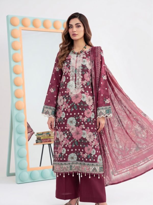 3PC Crystal Embroidered Lawn | Summer Collection | Bin Nisar Pakistani Clothing
