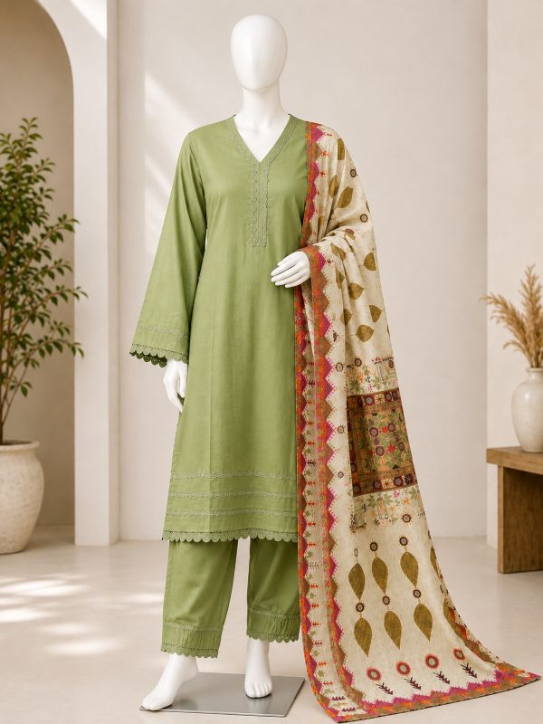 STITCHED 3PC COTTON SUIT WITH PRINT DUPATTA | Bin Nisar Pakistani Clothing